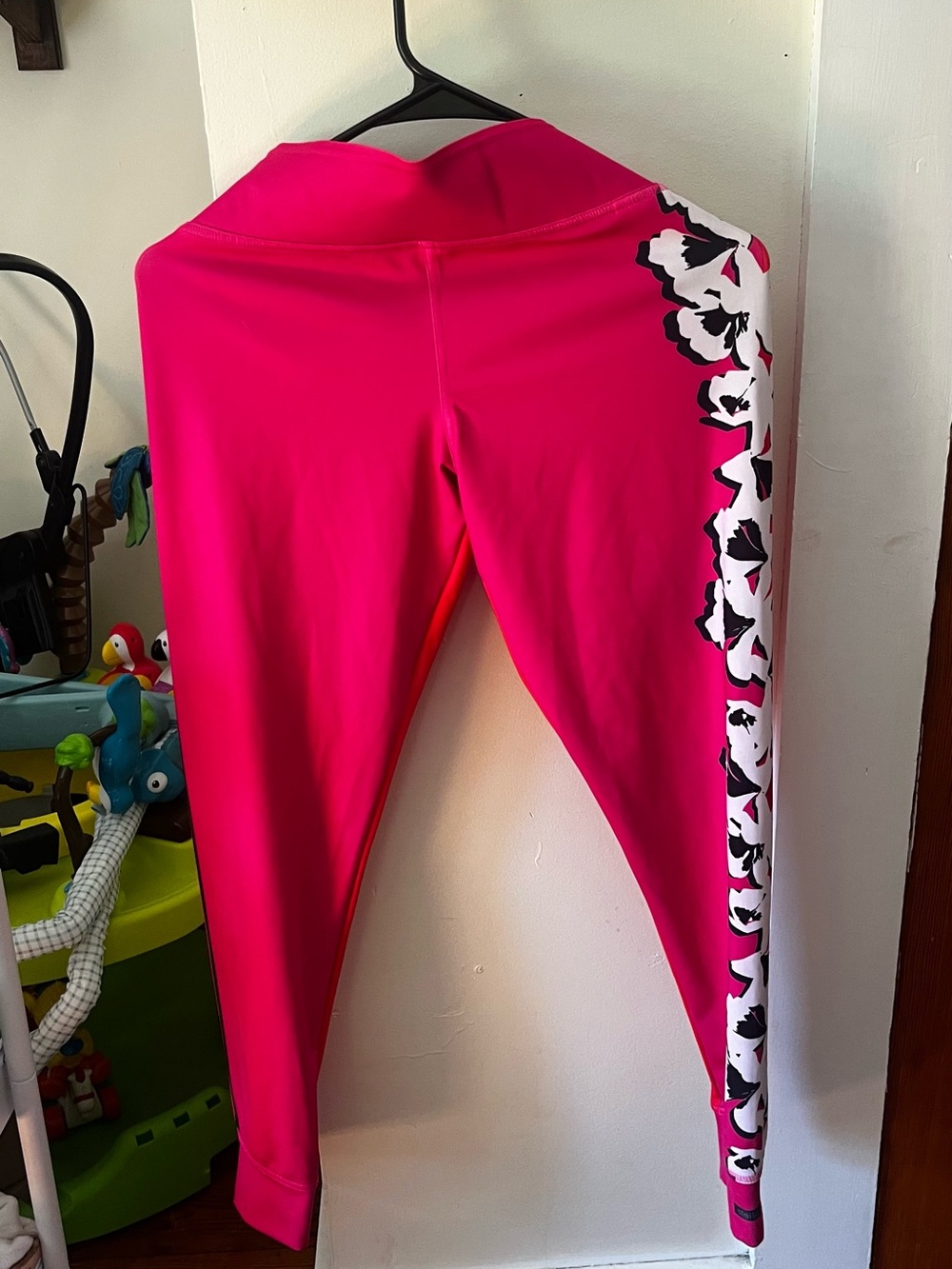Adidas x Stella McCartney Bright Pink Leggings with White & Black Floral